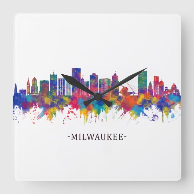 Milwaukee Wisconsin Skyline Quadratische Wanduhr (Vorderseite)