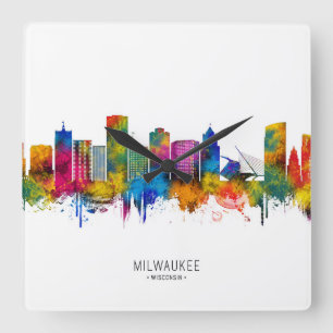 Milwaukee Wisconsin Skyline Quadratische Wanduhr
