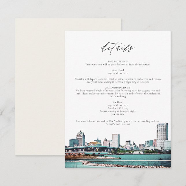MILWAUKEE WISCONSIN Skyline Reisedetails Card Einladung (Vorne/Hinten)