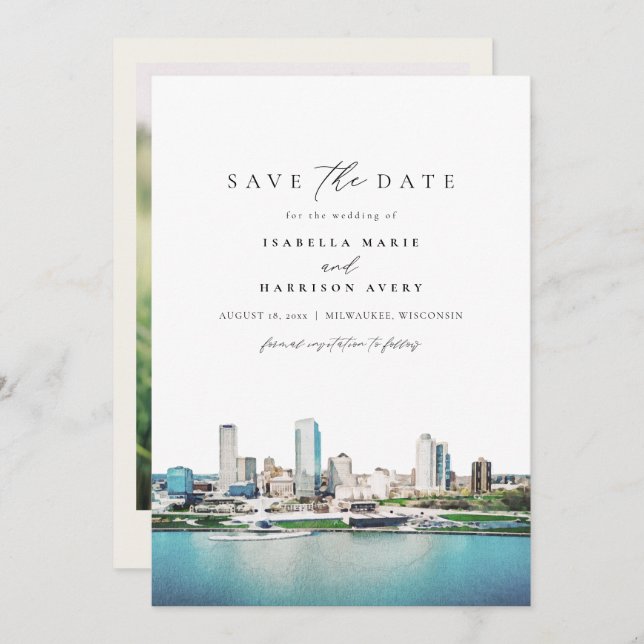 MILWAUKEE Wisconsin Skyline Wedding Save the Date Einladung (Vorne/Hinten)