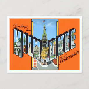 Milwaukee, Wisconsin Vintage Große Buchstaben Post Postkarte