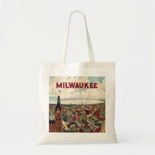 Milwaukee Wisconsin Vintage Stadtszene mit Namen Tragetasche