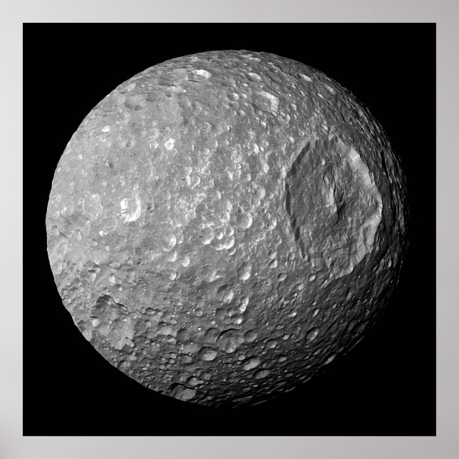 Mimas der Mond des Saturns von Cassini Raumsonde Poster (Vorne)