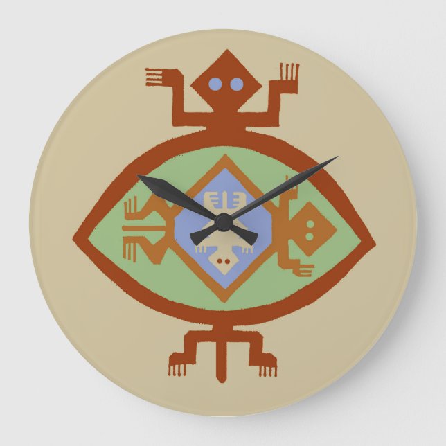 Mimbres Native American Southwest Round Wall Clock Große Wanduhr (Vorderseite)