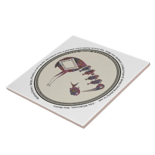 Mimbres Pottery Design Crane Eating Fish Fliese
