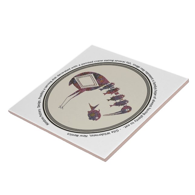 Mimbres Pottery Design Crane Eating Fish Fliese (Seite)