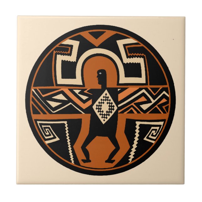 Mimbres Shaman Warrior Tile Fliese (Vorderseite)
