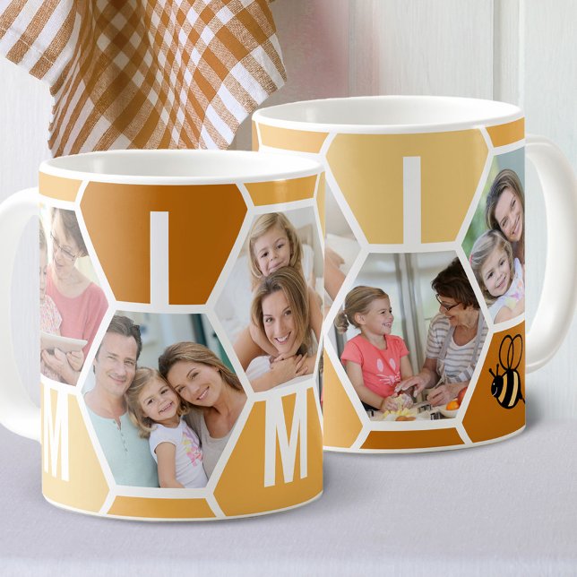 Mimi 5 Foto Editable 4 Letter Bee and Honeycomb Kaffeetasse (Von Creator hochgeladen)