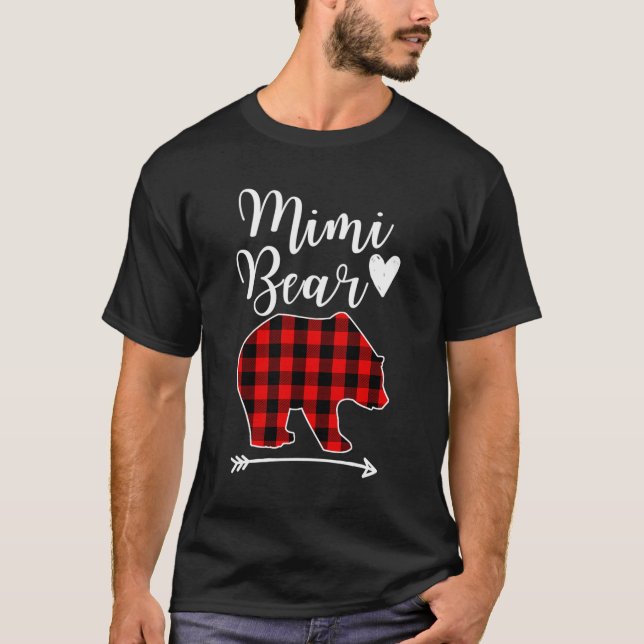 Mimi Bear Black Red Kariert Bear Oma Geschenk T-Shirt (Vorderseite)