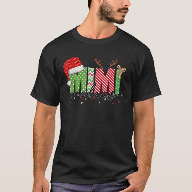 Mimi Claus Weihnachtslicht Pajama Familie Matching T-Shirt (Vorderseite)