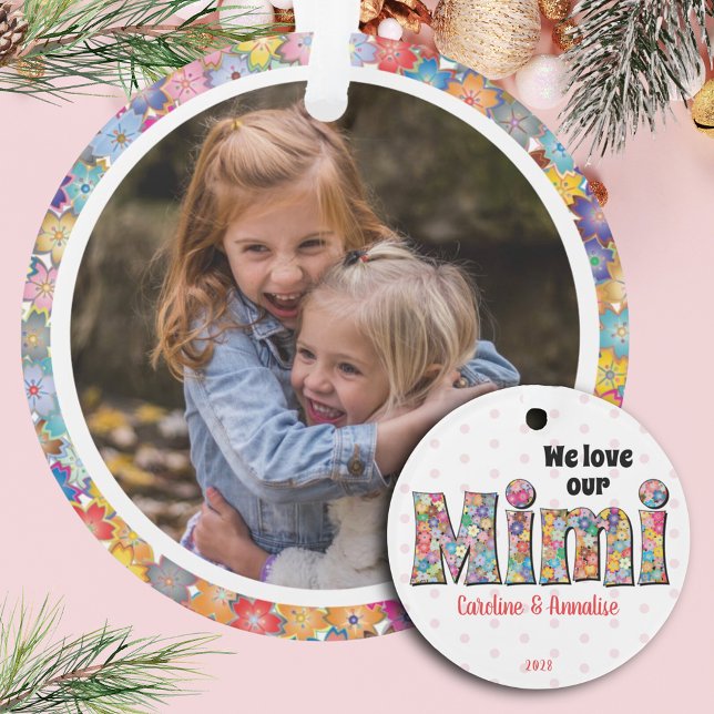 Mimi Liebe Pink Green Blume Chic Weihnachten Foto Ornament (Von Creator hochgeladen)