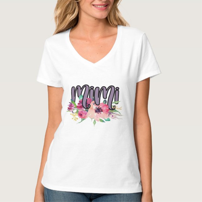 Mimi mit Aquarellfarben-Blume T-Shirt (Vorderseite)