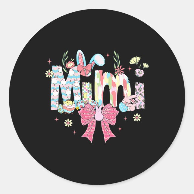 Mimi Oaster Coquette Bow Happy Oaster Bunny Rabbit Runder Aufkleber (Vorderseite)