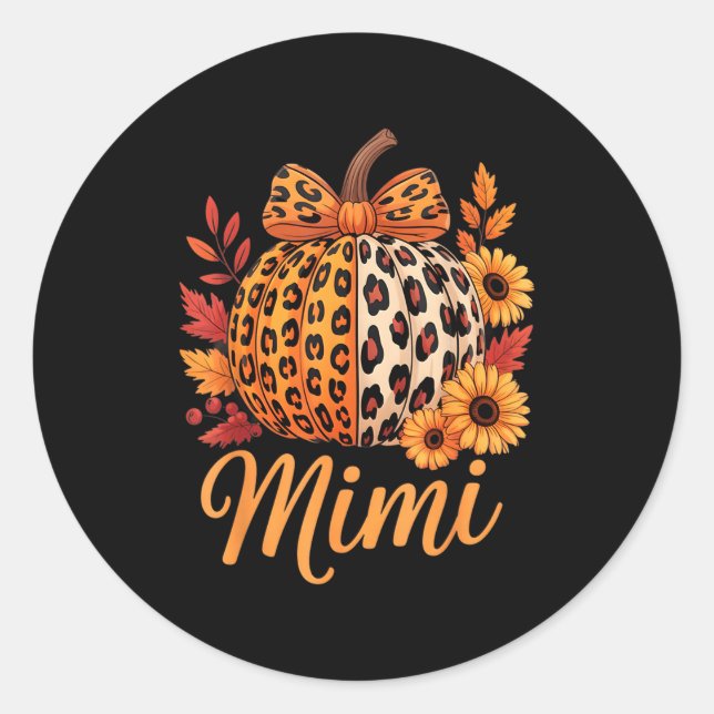 Mimi Thanksgiving Leopard Pumpkin Sunflower Coquet Runder Aufkleber (Vorderseite)