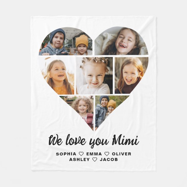Mimi We Liebe you Heart Modern Foto Collage Fleecedecke (Vorderseite)
