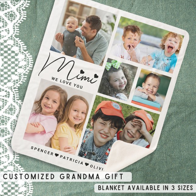 Mimi wir Liebe Sie Großkinder nennen FotoCollage Sherpadecke (Mimi We Love You Grandkids Names Photo Collage Sherpa Blanket)