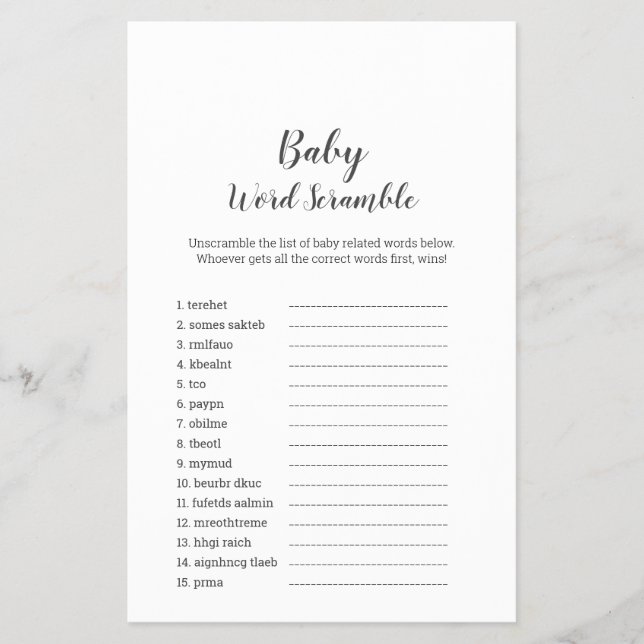Mimimalist Baby Show UK Baby Word Scramble Flyer (Vorne)