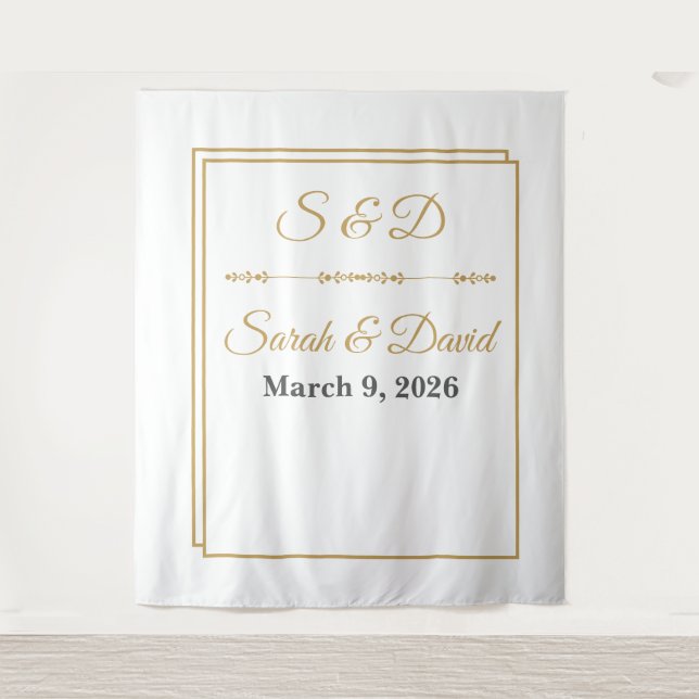 Mimimalist Gold Border Wedding Banner Wandteppich (Vorderseite)