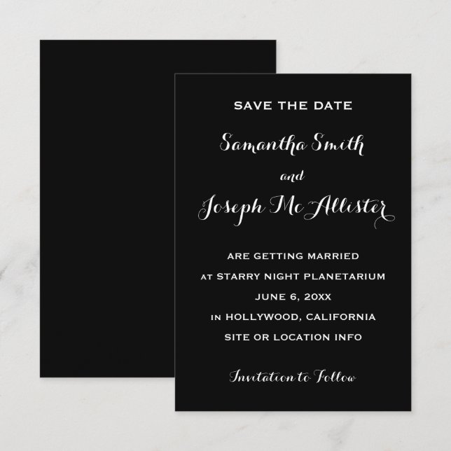 Miminalschwarz Save the Date Einladung (Vorne/Hinten)