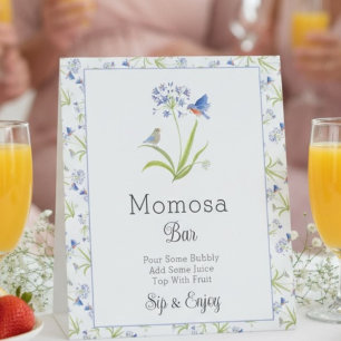 Mimosa-Bar-Baby-Shower-Lilie mit Blaue Vogel  Sockelschild