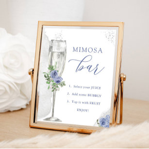 Mimosa Bar, Blau-Silber-Blume und Glas, Dusche Poster