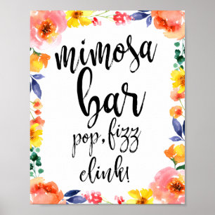 Mimosa-Bar Blumen-Aquarell 8x10 Hochzeitsschild Poster