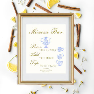 Mimosa Bar Bridal Tee China Set Blue White Lace Poster