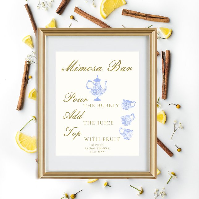 Mimosa Bar Bridal Tee China Set Blue White Lace Poster (Von Creator hochgeladen)