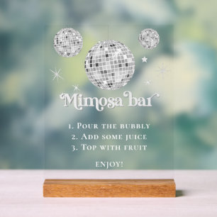 Mimosa-Bar Bubbly Disco-Kugel Junggesellinnen-Absc Acrylschild