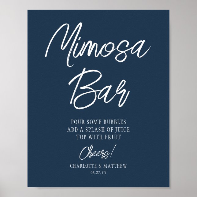 Mimosa Bar Cheers Modern Script Navy Blue Poster (Vorne)