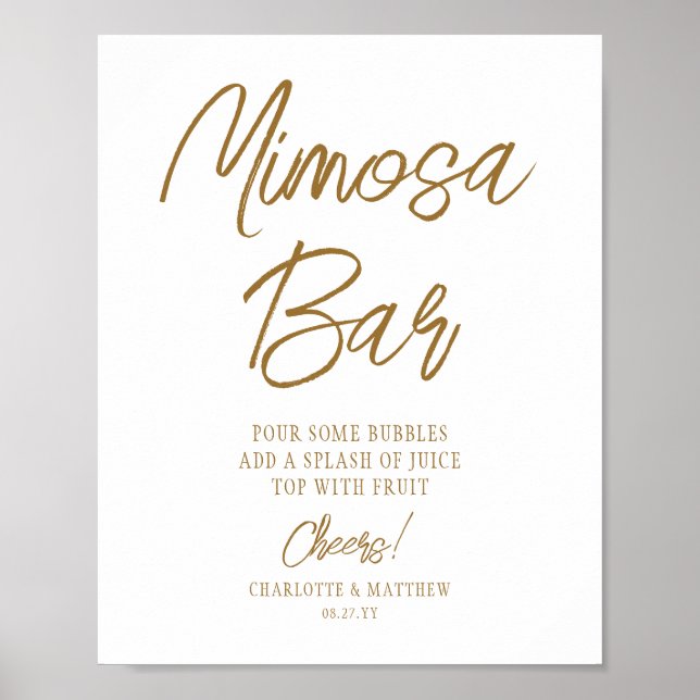 Mimosa Bar Cheers Modernes handgeschriebenes Gold  Poster (Vorne)
