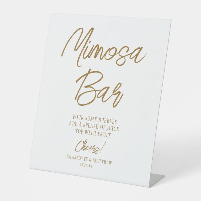 Mimosa Bar Cheers Modernes handgeschriebenes Gold  Sockelschild (Vorderseite)