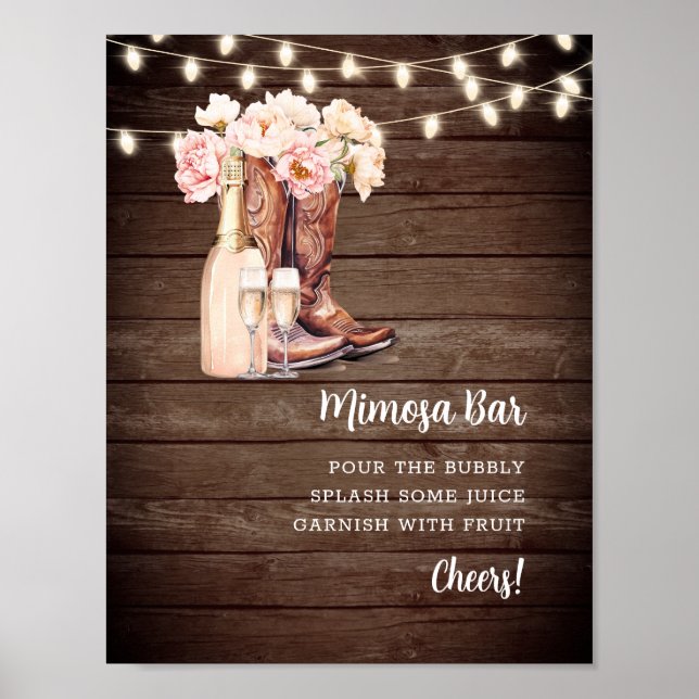 MIMOSA BAR Cowgirl Boots Champagne Brautparty Poster (Vorne)