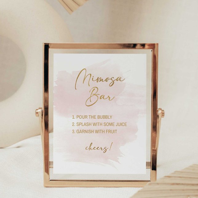 Mimosa Bar Duschgel Wasserfarbendusche & goldene F Poster (Mimosa Bar Shower Sign Instructions, Watercolor Blush & Gold)