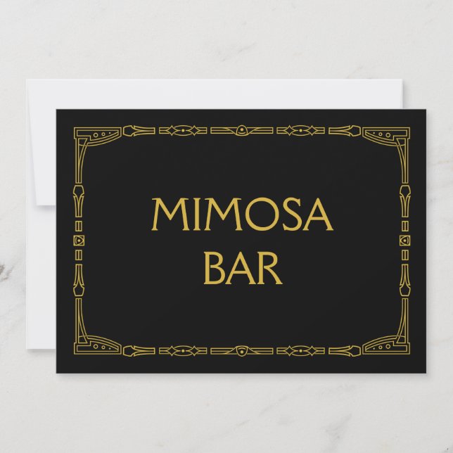 "Mimosa Bar" Gold Art Deco Stil Hochzeitszeichen (Vorderseite)