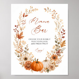 Mimosa-Bar-Herbst-Blumen-Kürbis-Braut-Schild Poster