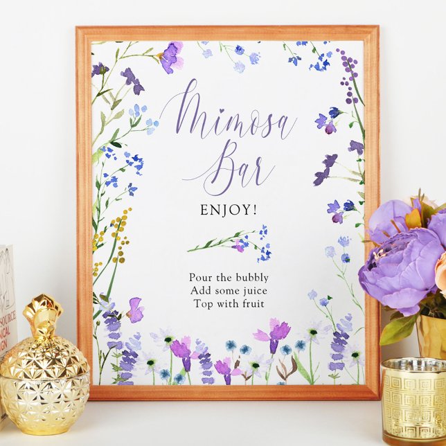 Mimosa Bar Lila Wildblume Brautparty Signa Poster (Mimosa Bar Sign from my Purple Wildflower Collection. Message me if you need me to create more items)