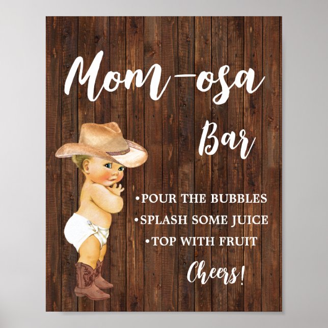 Mimosa Bar Momosa Bar Cowboy Babyduschzeichen Poster (Vorne)