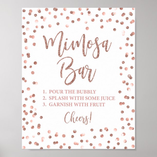 Mimosa Bar Party Signature Rose Gold Glitzer Confe Poster (Vorne)