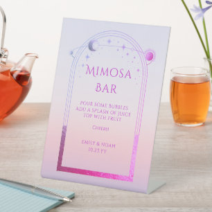 Mimosa-Bar Rosa Lila Himmelsuntergang Hochzeit Sockelschild