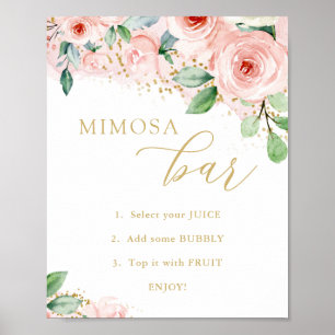 Mimosa-Bar, rosa und goldene Blumen-Brautstrauß-Pa Poster