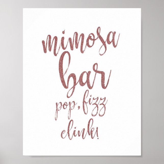 Mimosa Bar Rose Gold Glitzer 8x10 Hochzeitszeichen Poster (Vorne)