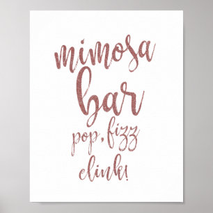Mimosa-Bar-Roségold-Glitter 8x10 Hochzeitsschild Poster