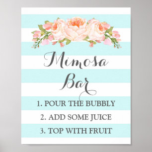 Mimosa Bar Schild Blaue Blumen Streifen