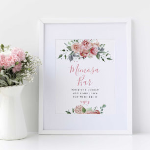 Mimosa-Bar-Schild Elegante Hochzeit Dusty Rose Blu Poster