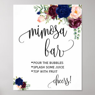 Mimosa-Bar-Schild Hochzeits-Party Navy Marsala Poster