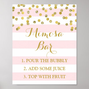 Mimosa-Bar-Schild Rosa Streifen Gold Konfetti Poster