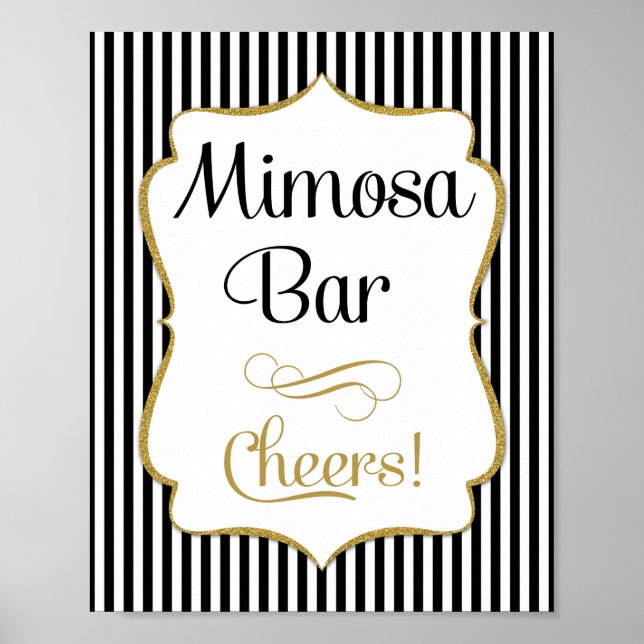 Mimosa Bar Sign Black Gold Strip Poster (Vorne)