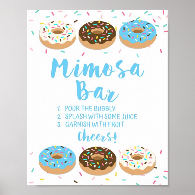 Mimosa Bar Sign Blue Donut Sprinkle Duschzeichen Poster (Vorne)