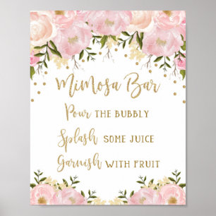 Mimosa Bar Sign Blush Pink Gold Floral Wedding Poster